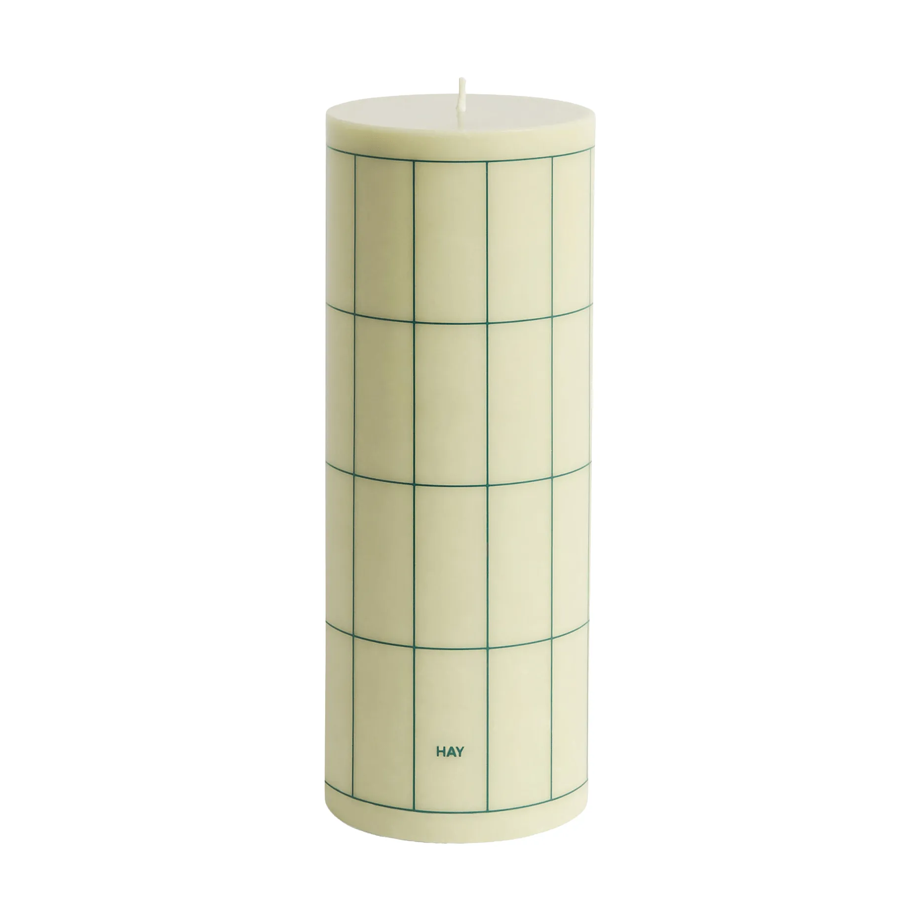 Column Candle Stumpenkerze Large 25 cm, Light green with dark green grid check HAY