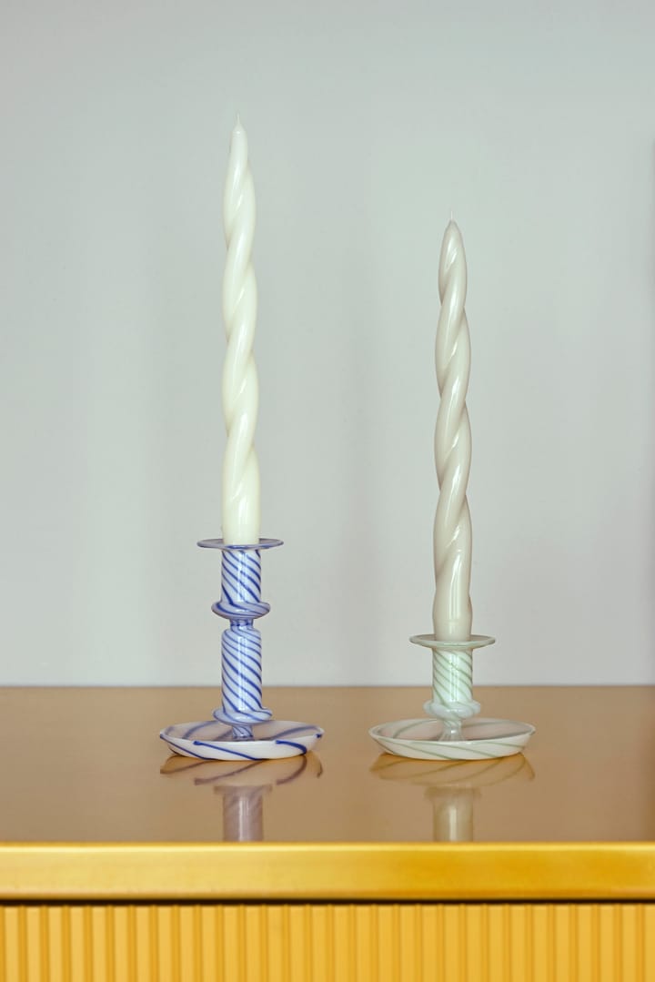 Flare Stripe medium Kerzenhalter - Blau-weiß - HAY