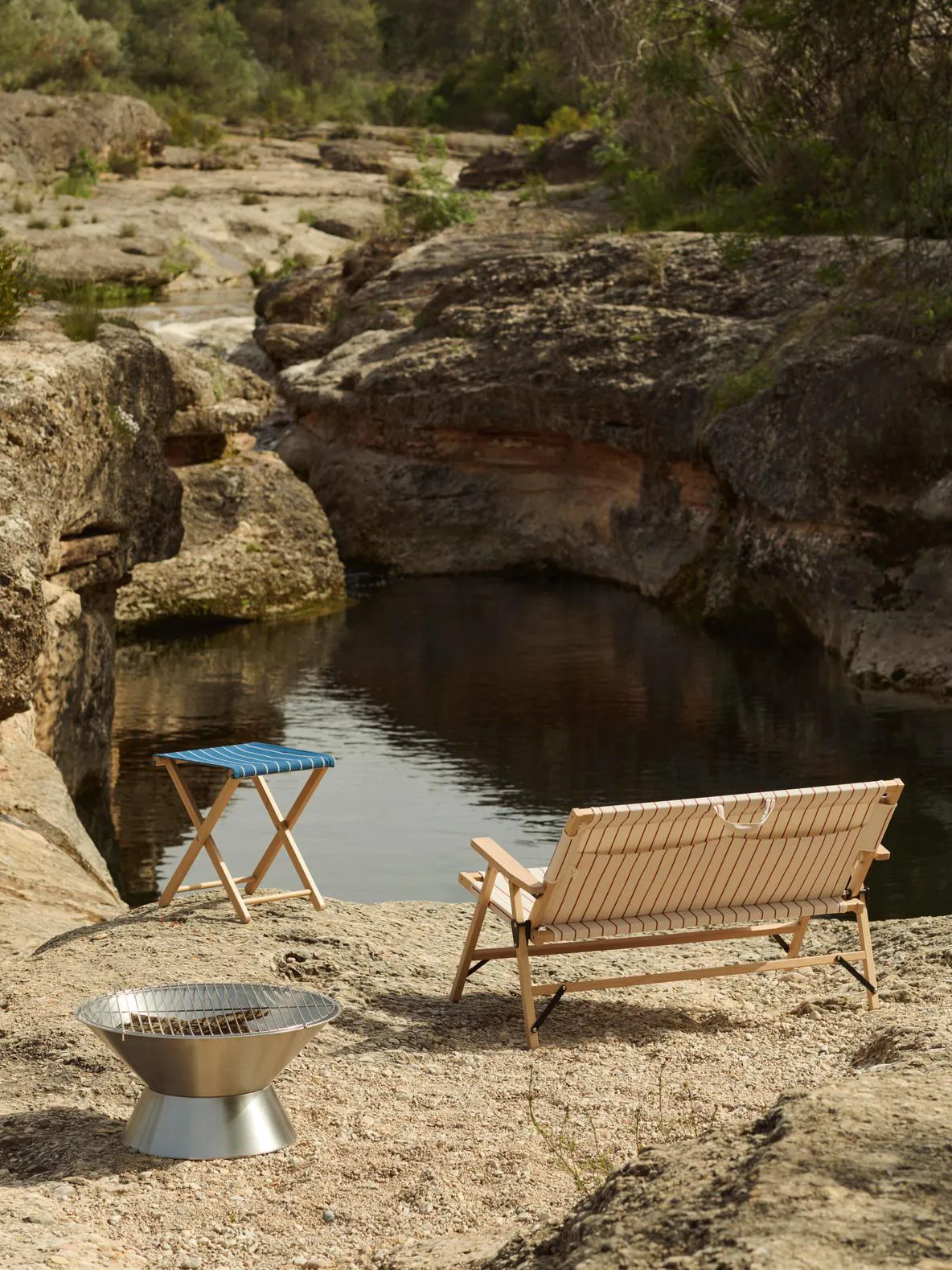 Outdoor Market Klapphocker, Blue-beige HAY