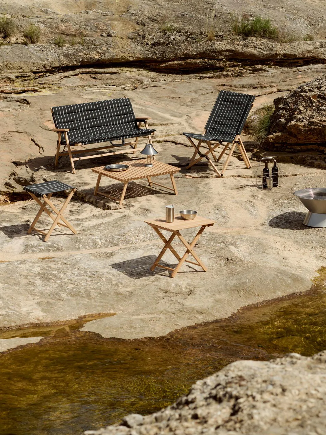 Outdoor Market Klappstuhl, Black-beige HAY