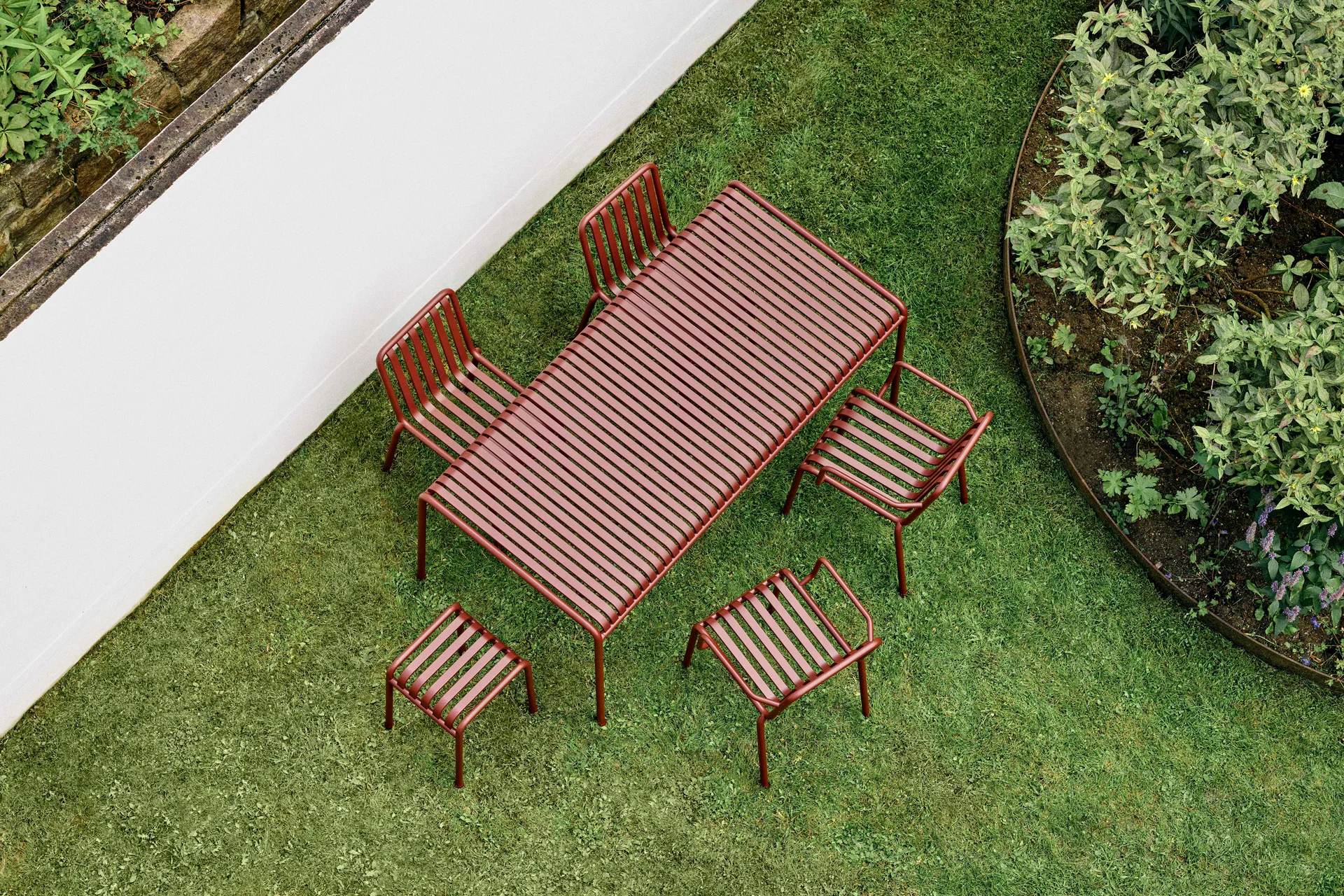 Palissade Essgruppe 4 Stühle 170x90 cm - Iron red,  HAY