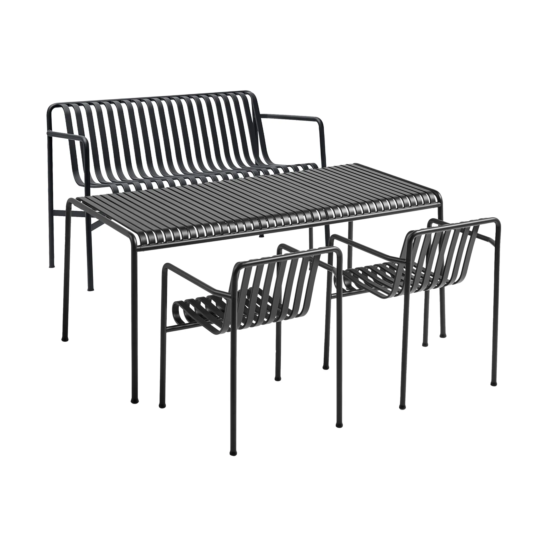 Palissade Esstisch-Set 2 Dining Armstuhl + Bank 170x90 cm anthracite,  HAY