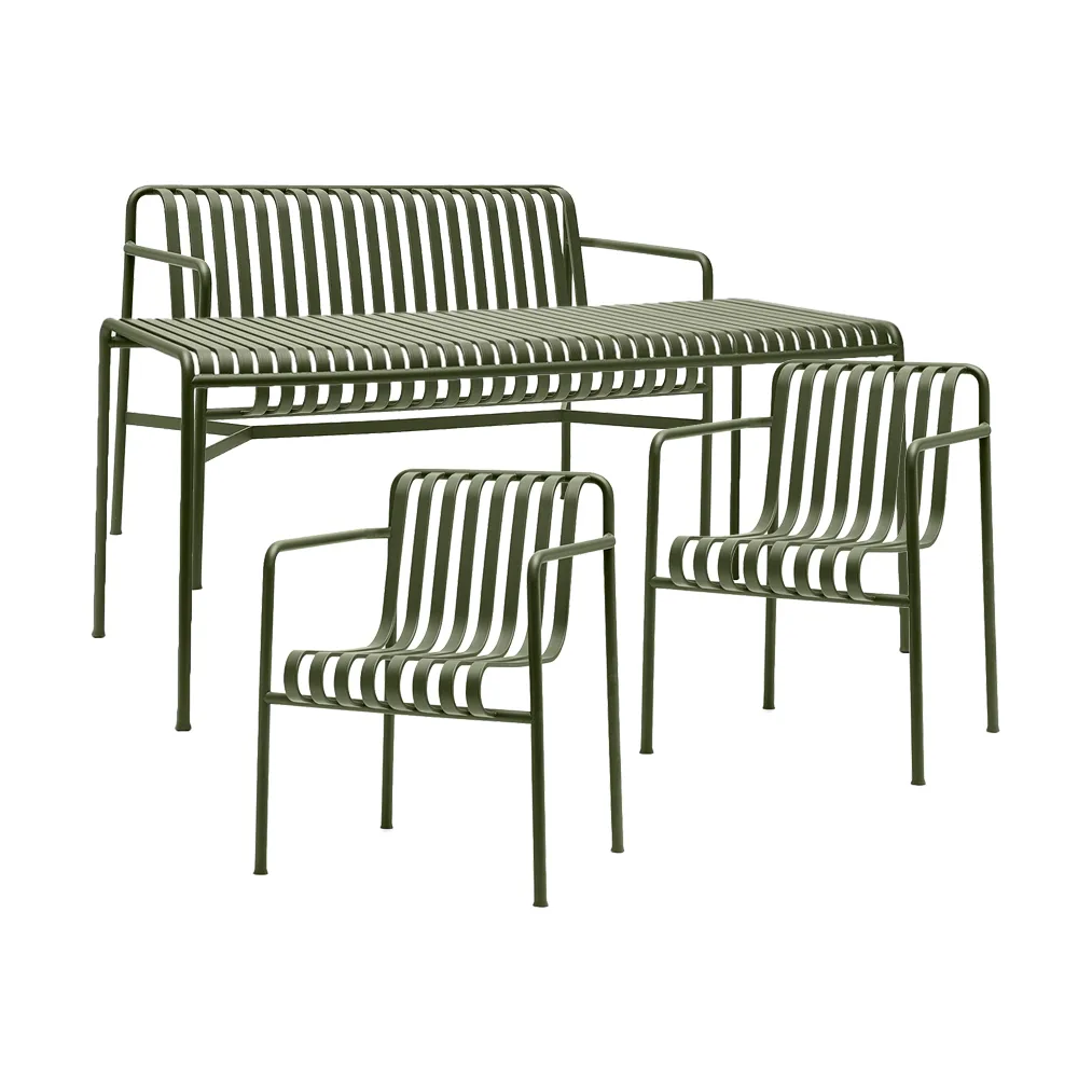 Palissade Esstisch-Set 2 Dining Armstuhl + Bank 170x90 cm olive,  HAY