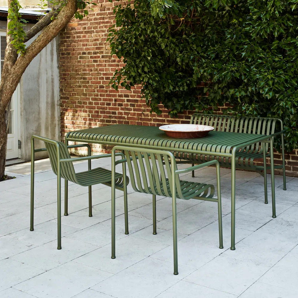 Palissade Esstisch-Set 2 Dining Armstuhl + Bank 170x90 cm olive,  HAY