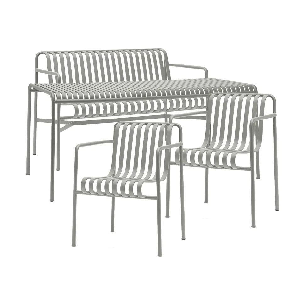 Palissade Esstisch-Set 2 Dining Armstuhl + Bank 170x90 cm sky grey,  HAY