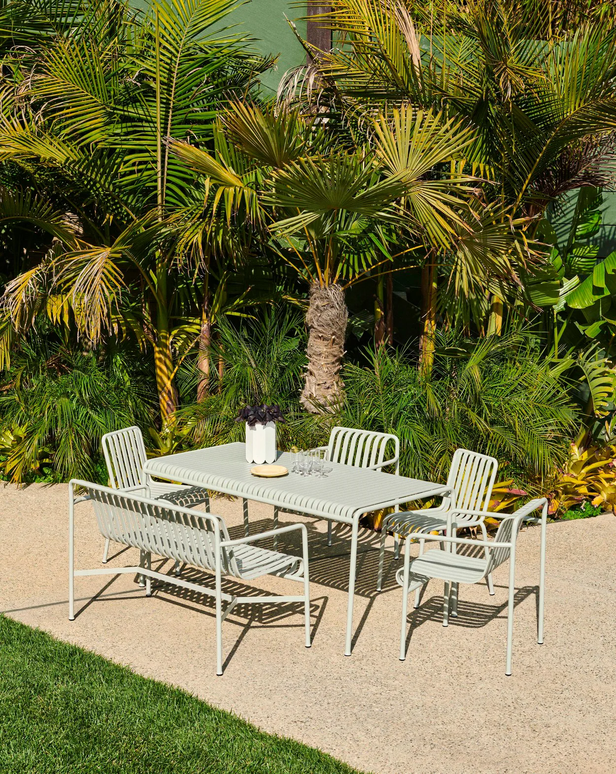 Palissade Esstisch-Set 2 Dining Armstuhl + Bank 170x90 cm sky grey,  HAY