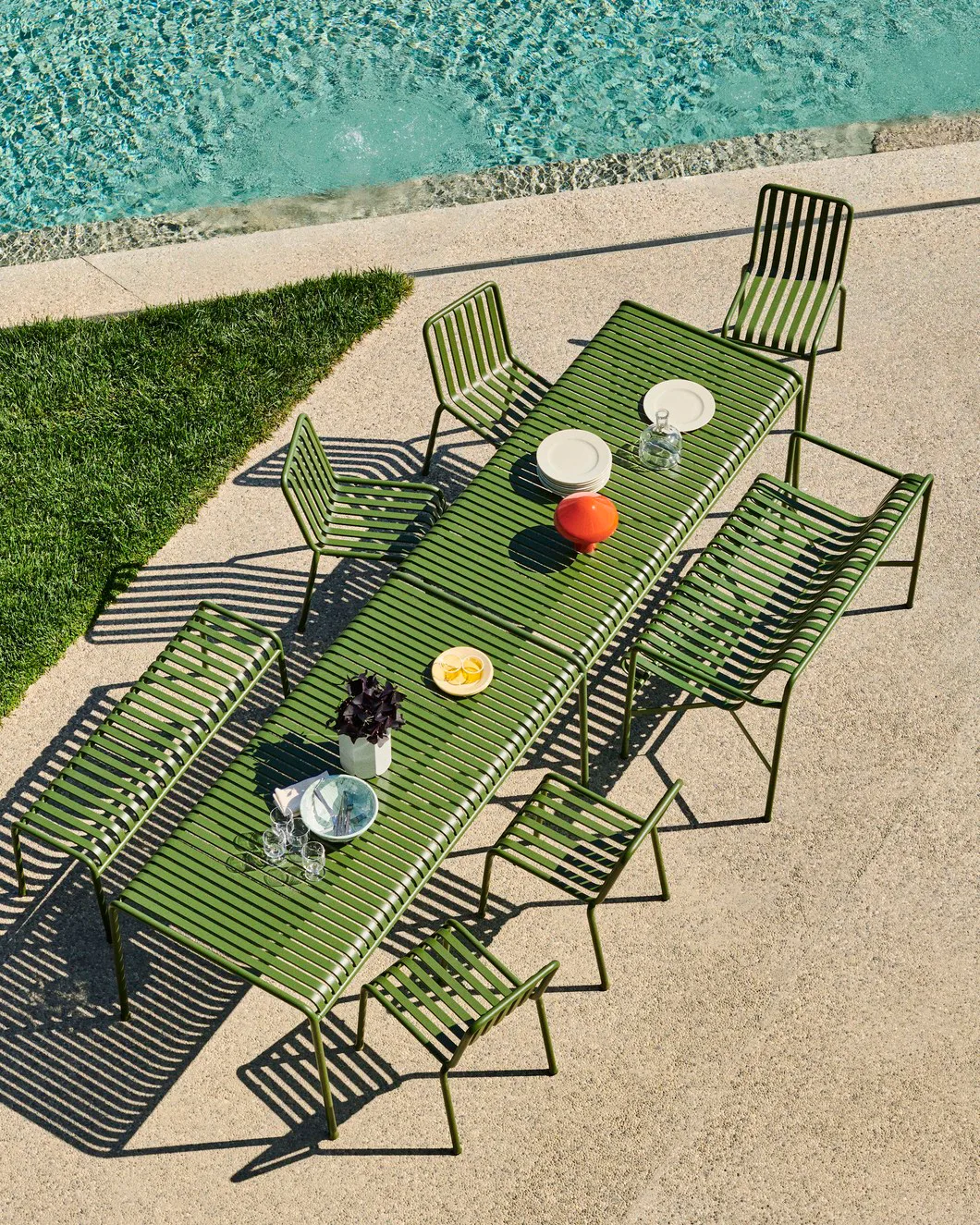 Palissade Esstisch-Set 6 Stühle 170x90 cm olive,  HAY