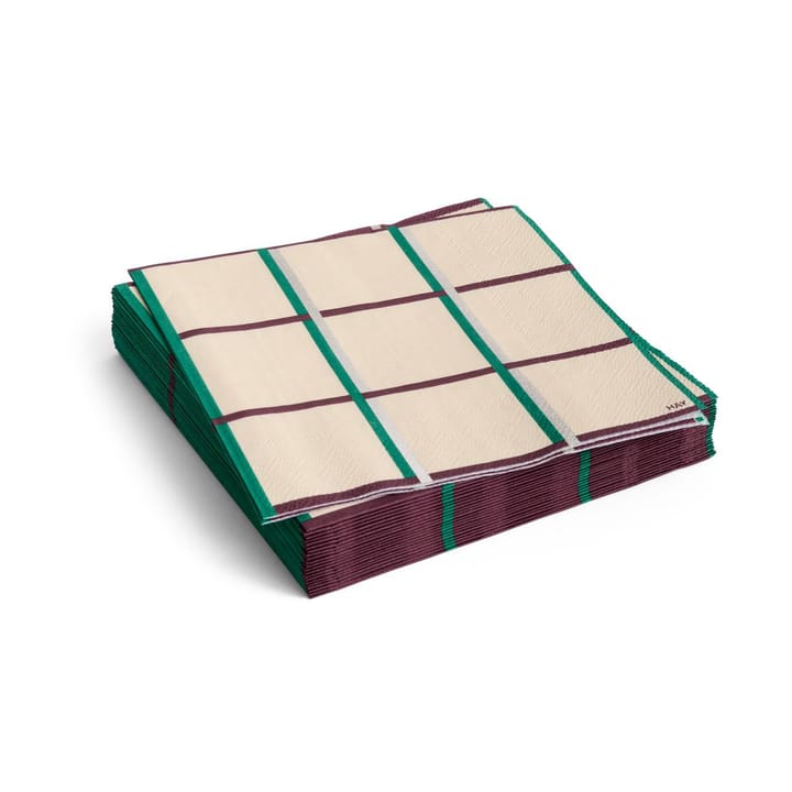 Pattern Lunchserviette 33x33 cm 20-Pack - Off white-silver-green braid check - HAY