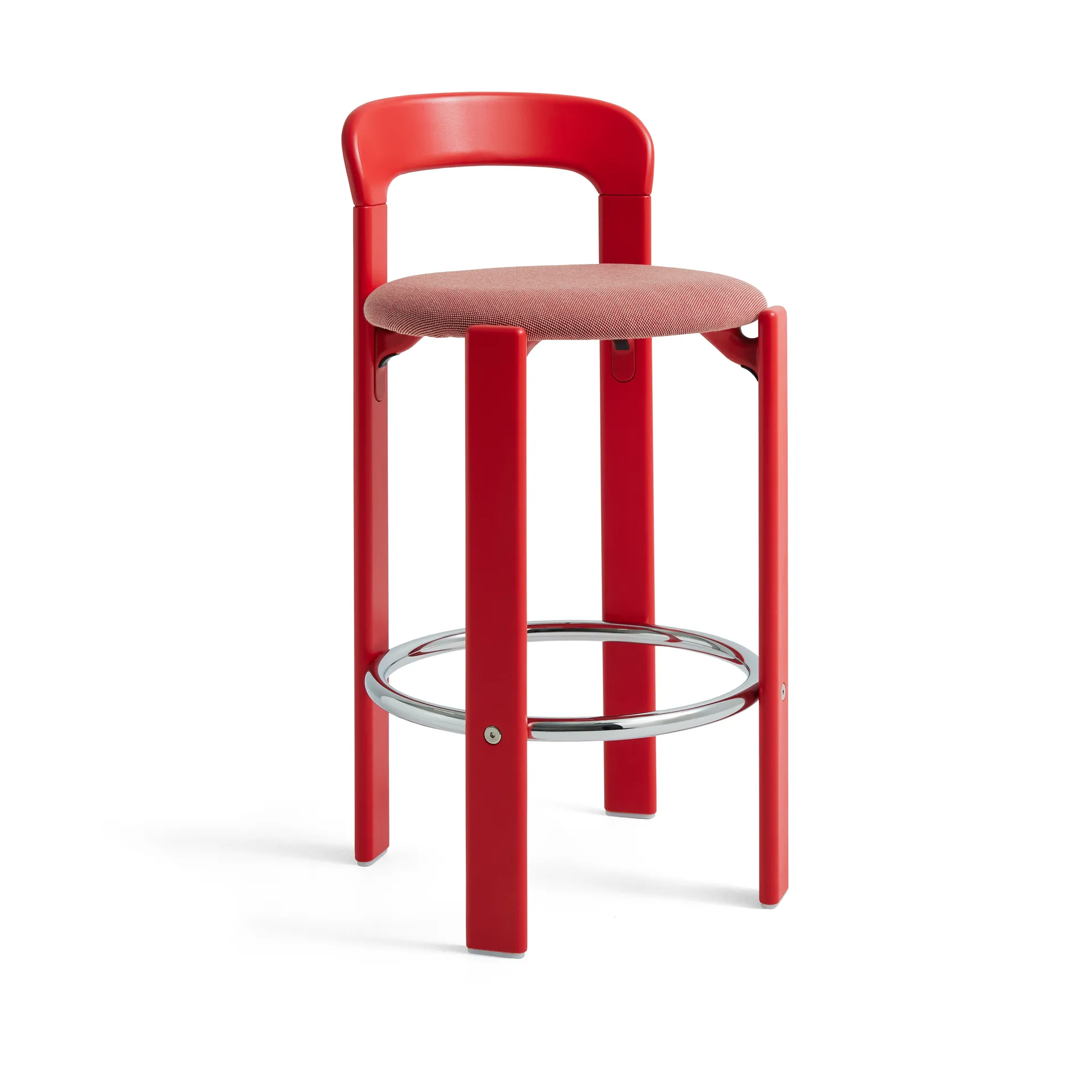 Rey Low gepolsterter Barhocker, Steelcut trio 376 scarlet red HAY