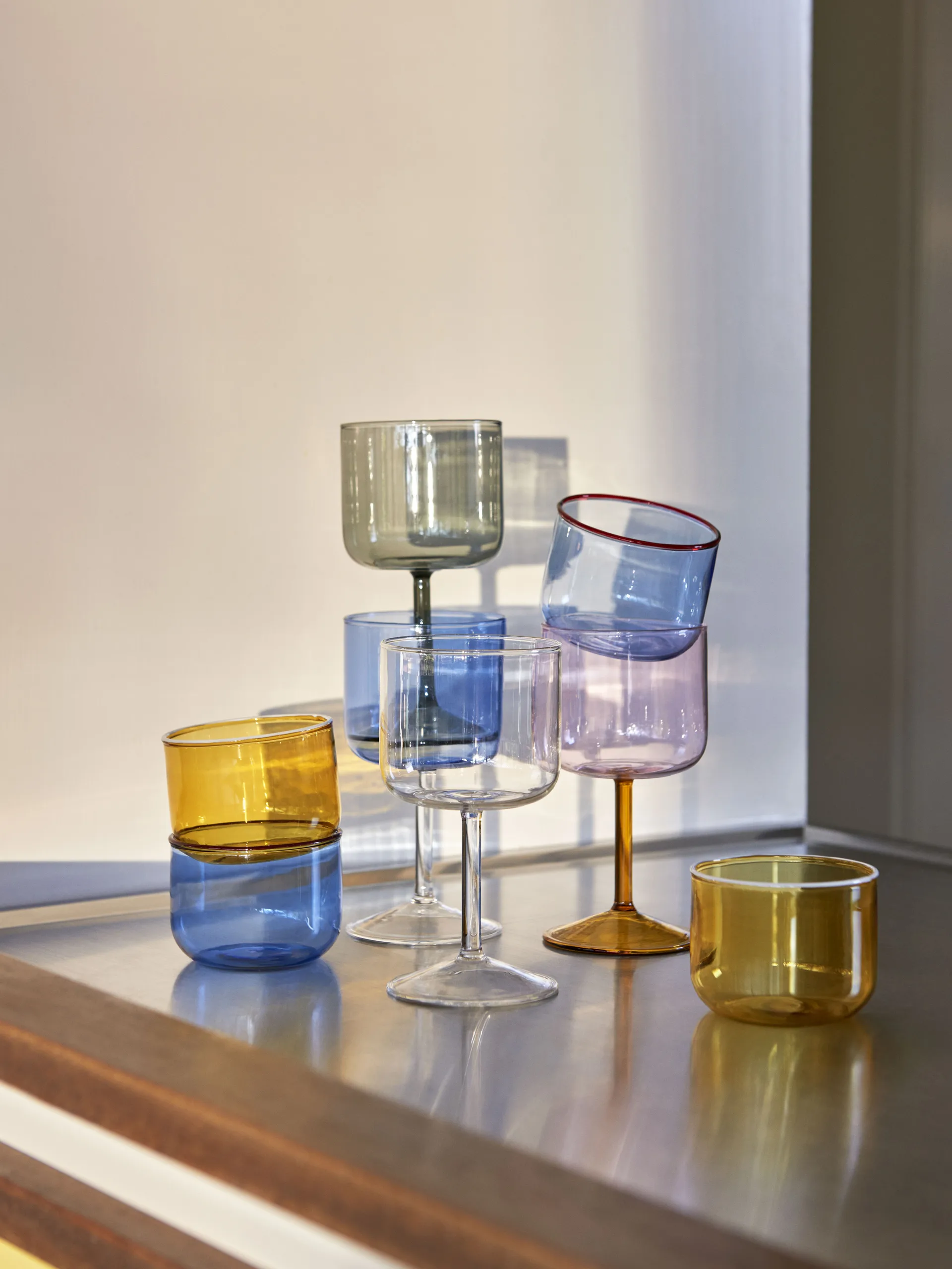 Tint Glas 20cl 2er Pack, Hellblau-roter Rand HAY