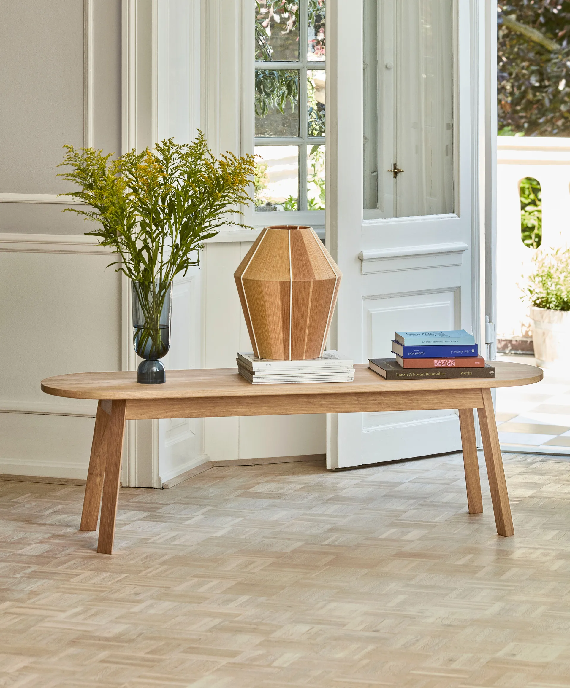 Triangle Leg Bank, water-based lacquered oak, 150 cm HAY