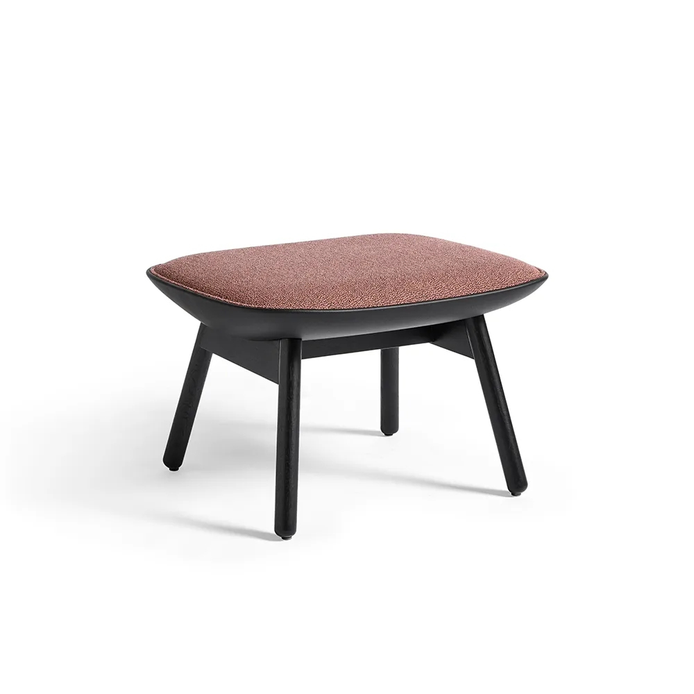 Uchiwa Fußhocker, 12 clementine-schwarz Eiche-schwarz Leder HAY