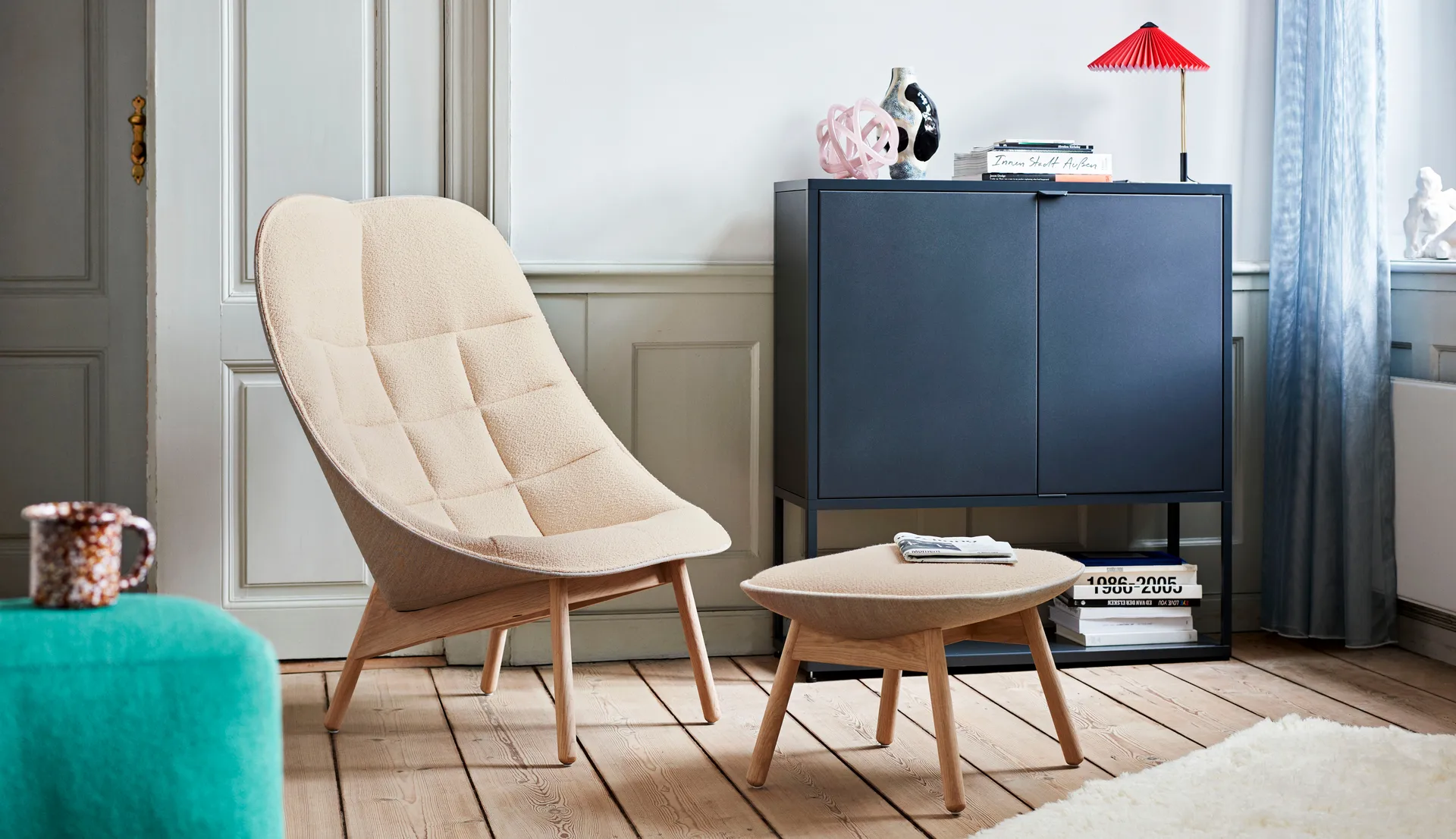 Uchiwa Fußhocker, Cream A5-Eiche-Canvas 244 HAY