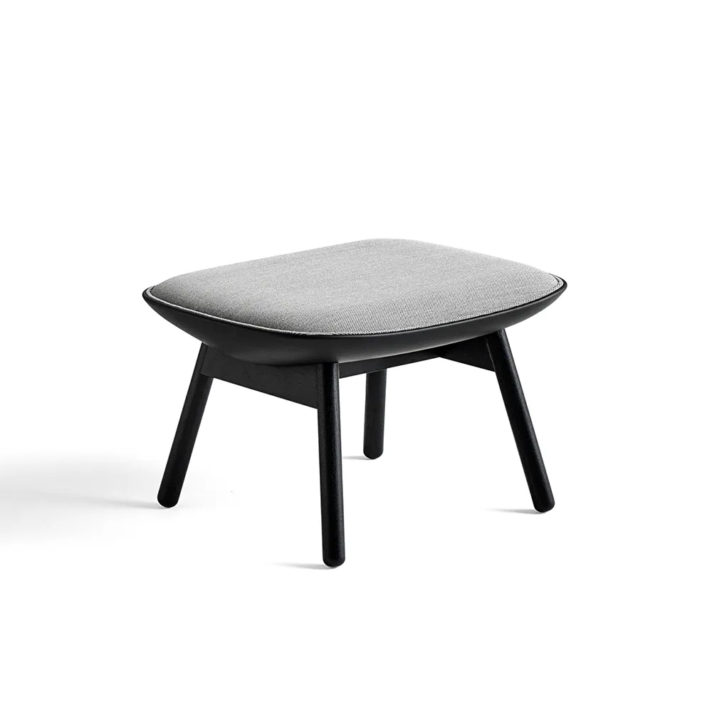 Uchiwa Fußhocker, Dark grey/white melange-schwarze Eiche-Leder HAY