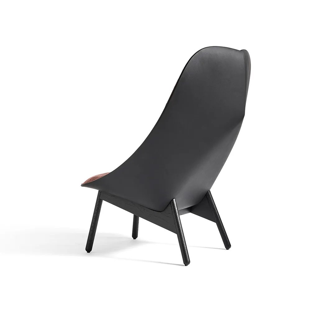 Uchiwa Quilt Loungesessel, 12 clementine-schwarz Eiche-schwarz Leder HAY