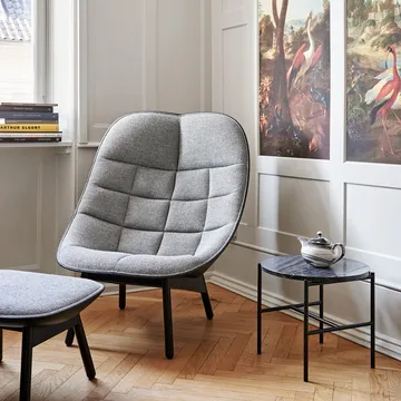 Uchiwa Quilt Loungesessel - 12 clementine-schwarz Eiche-schwarz Leder - HAY