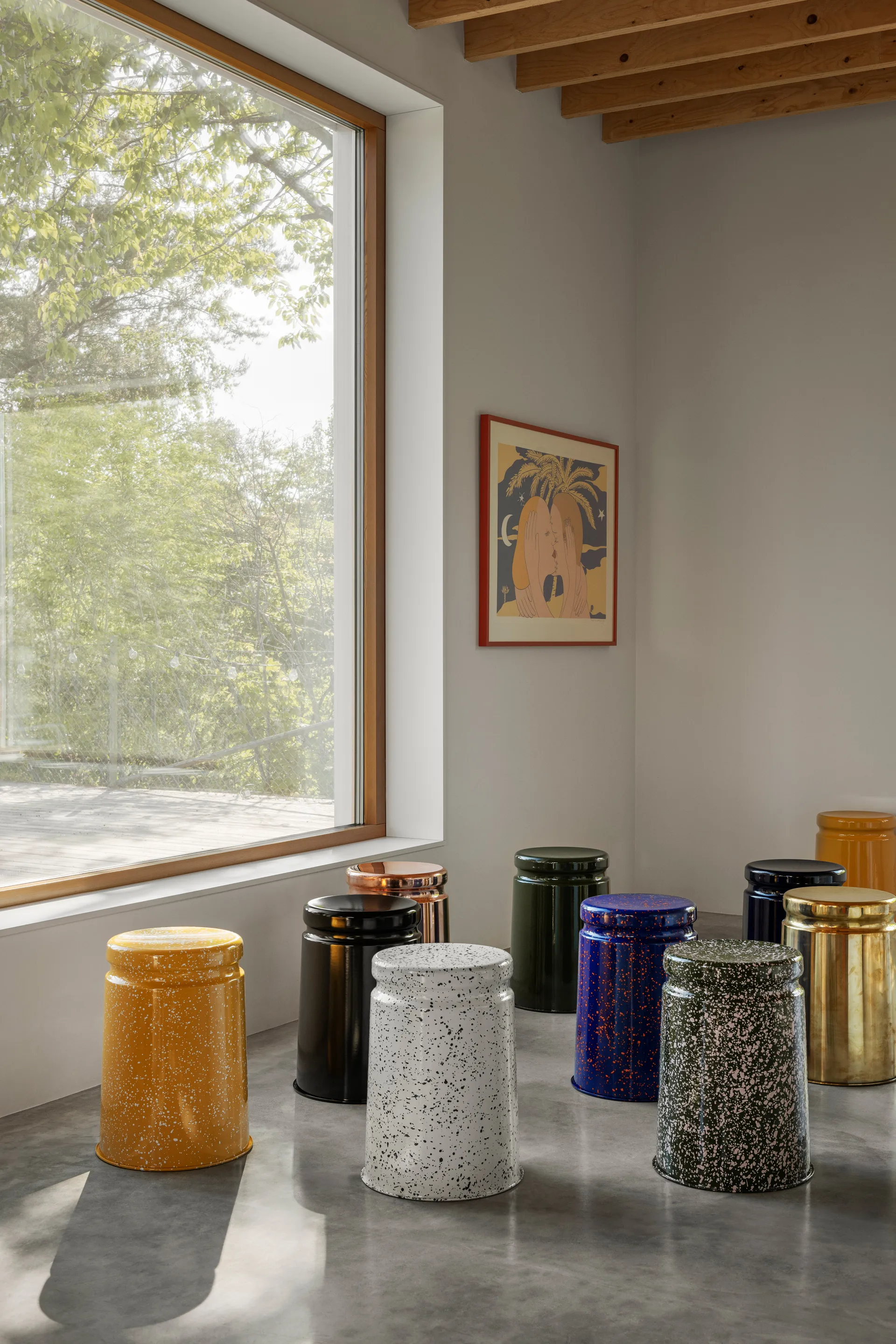 Last Hocker Ø32x44 cm, White-blue splatter Hem