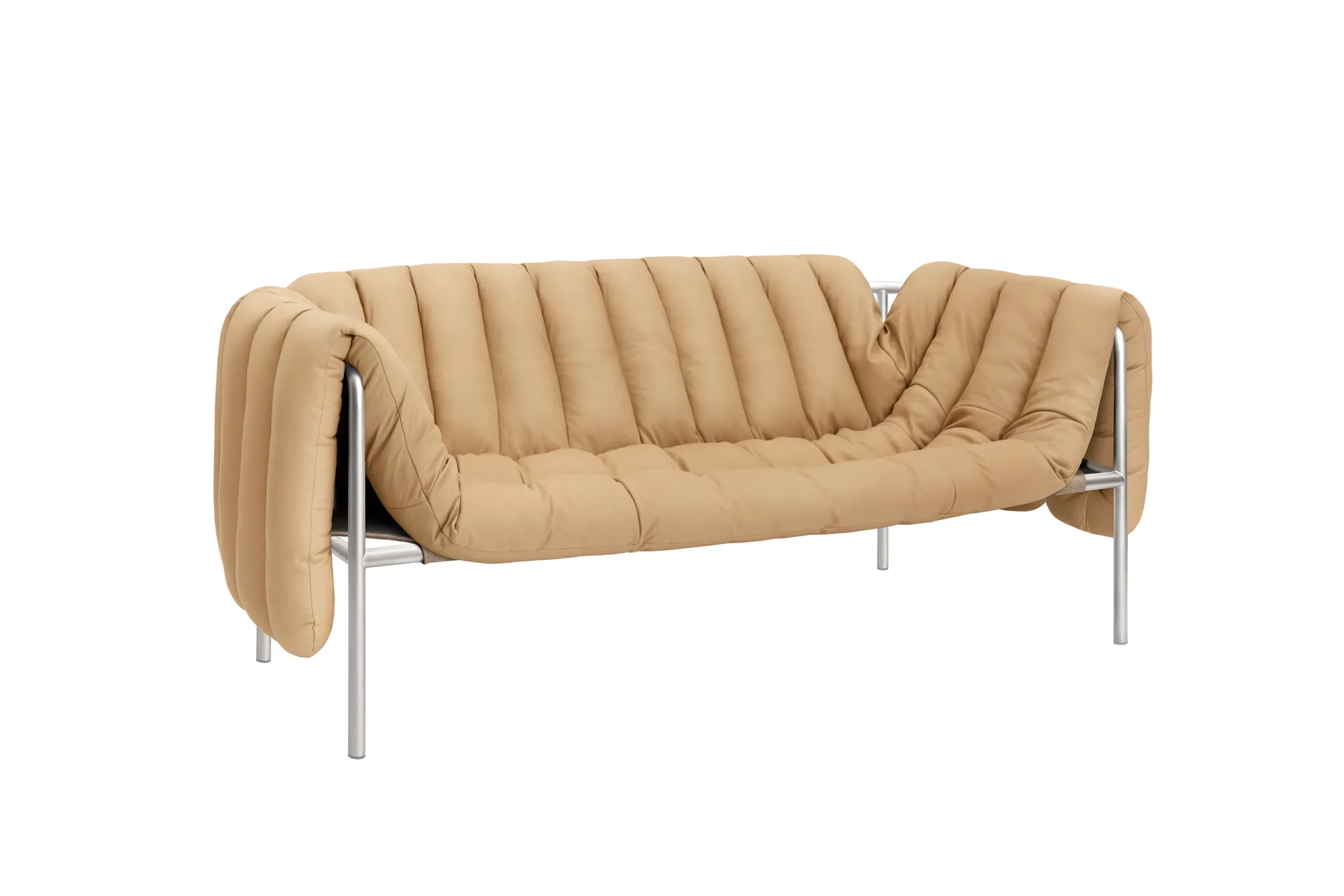 Puffy 2,5-Sitzer Sofa 205 cm, Sand leather-edelstahl Hem