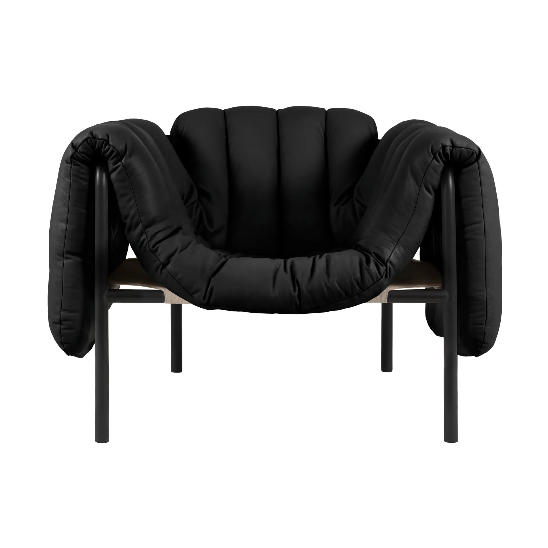 Puffy Loungesessel, Black leather-black grey Hem