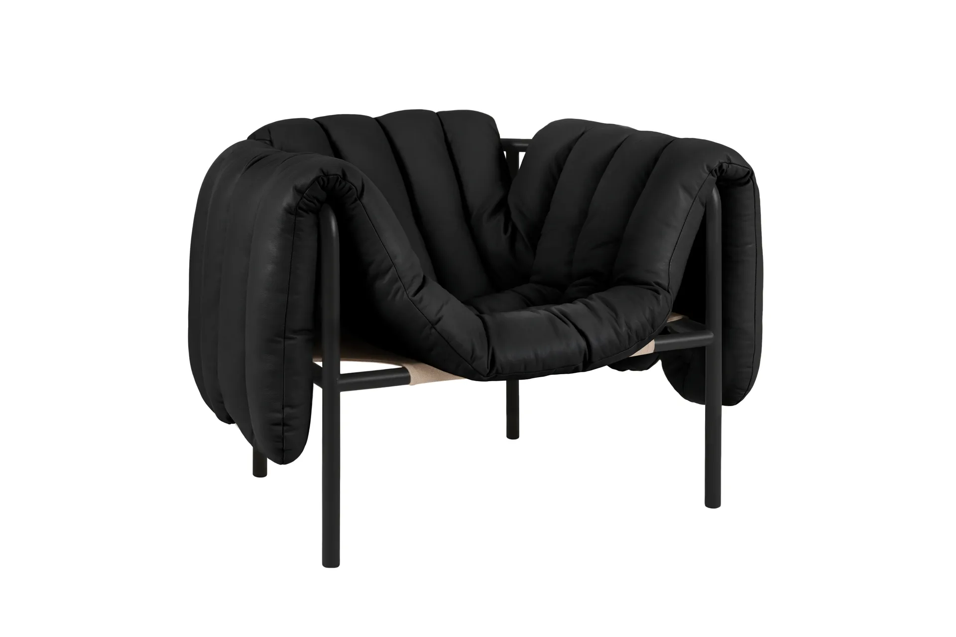 Puffy Loungesessel, Black leather-black grey Hem