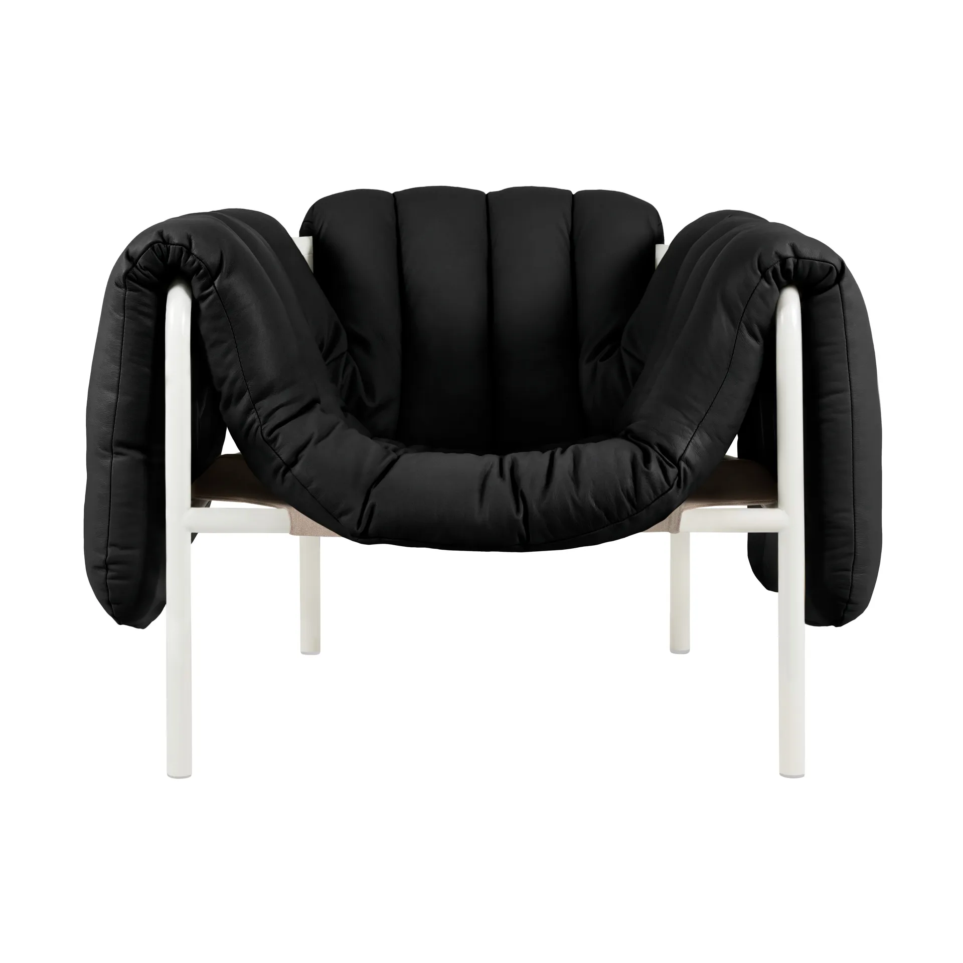 Puffy Loungesessel, Black leather-cream Hem