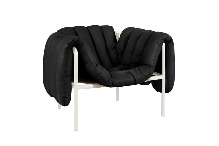 Puffy Loungesessel, Black leather-cream Hem