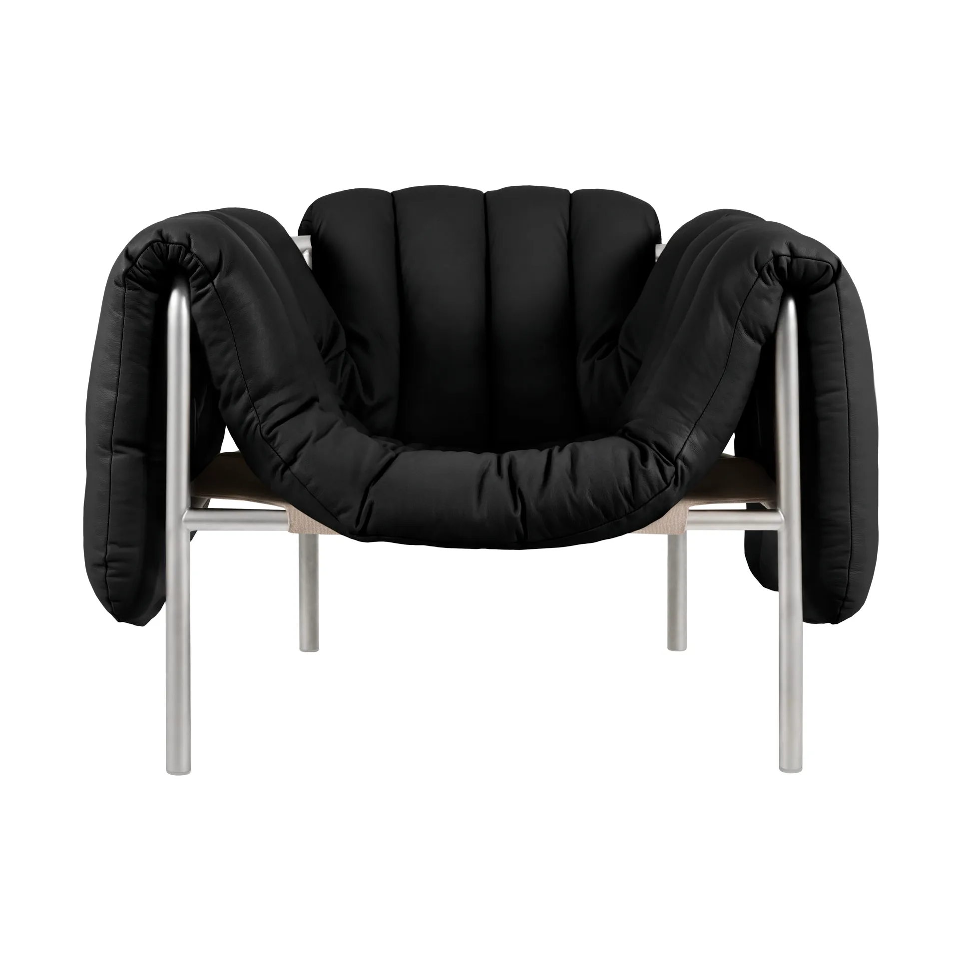 Puffy Loungesessel, Black leather-edelstahl Hem