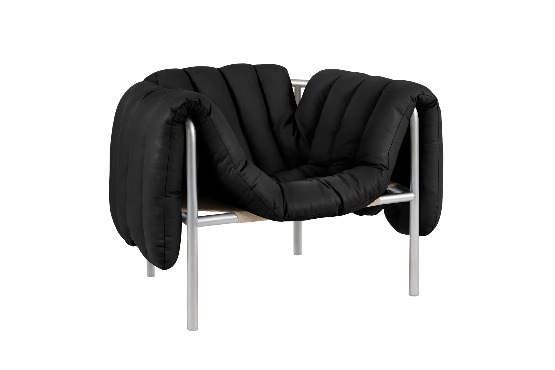 Puffy Loungesessel, Black leather-edelstahl Hem
