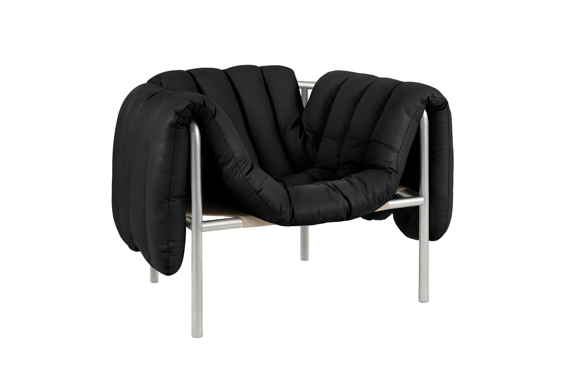 Puffy Loungesessel, Black leather-edelstahl Hem