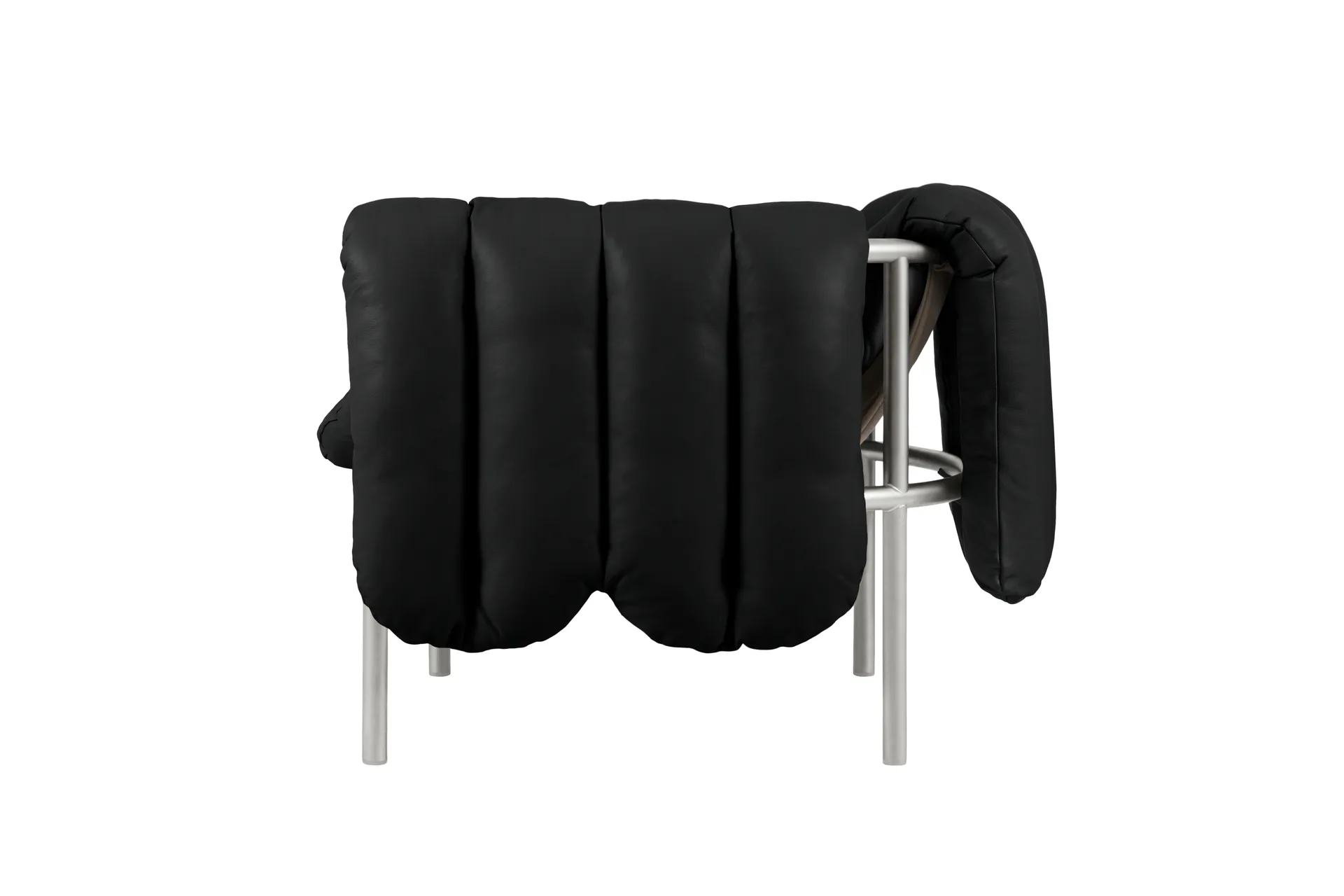 Puffy Loungesessel, Black leather-edelstahl Hem