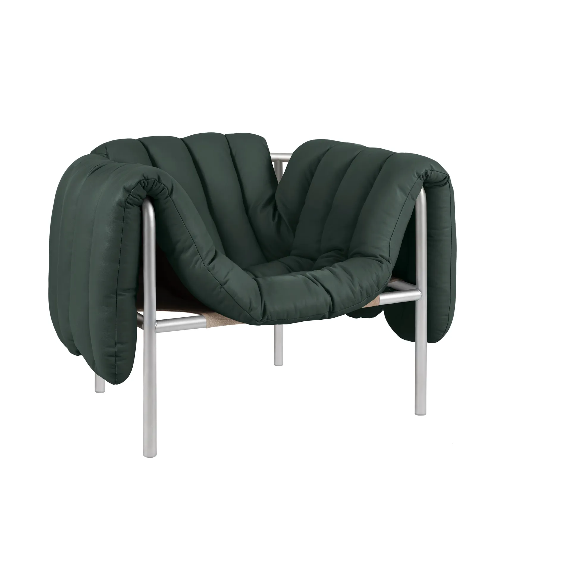 Puffy Loungesessel, Dark green leather-edelstahl Hem
