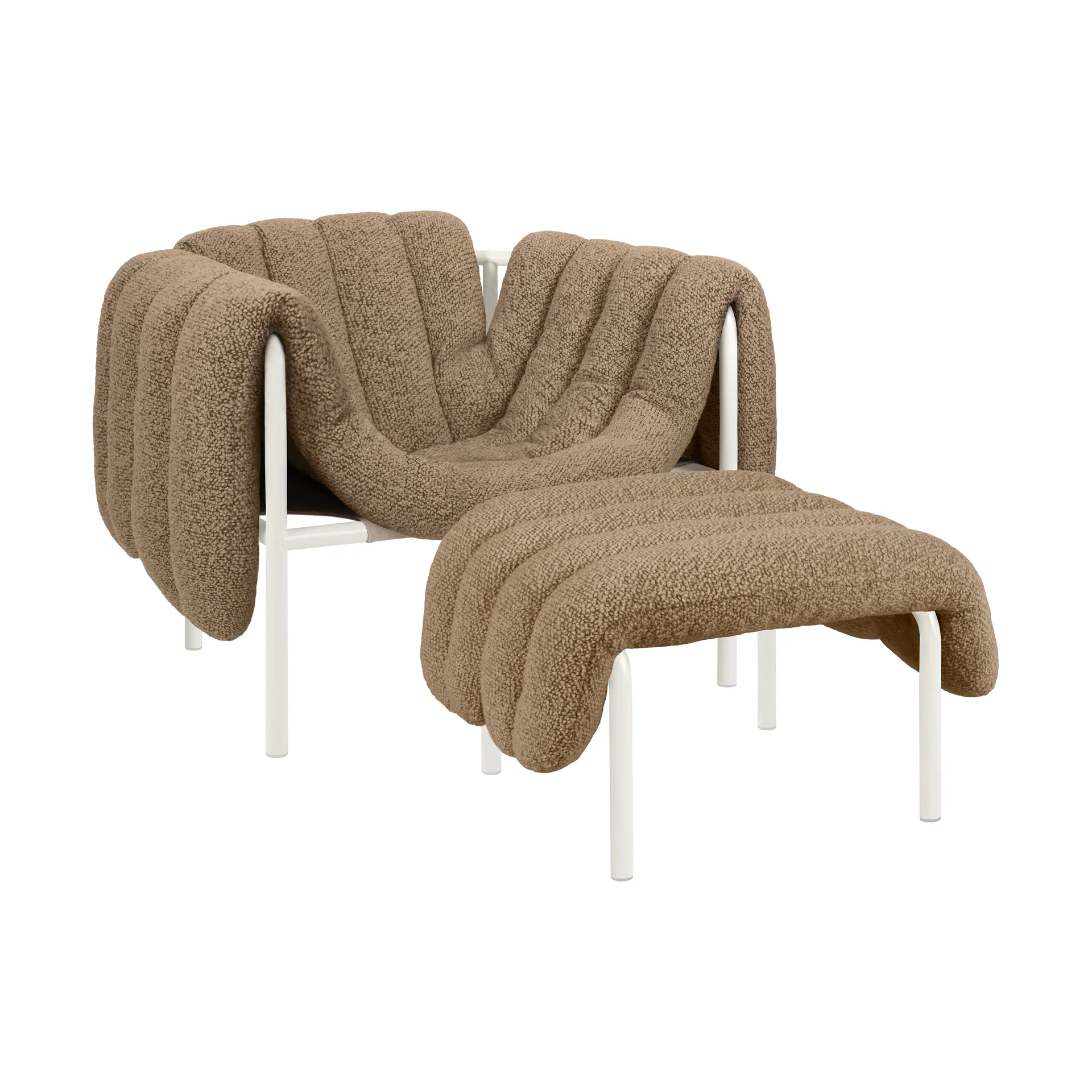 Puffy Loungesessel + Ottoman, Sawdust-cream Hem