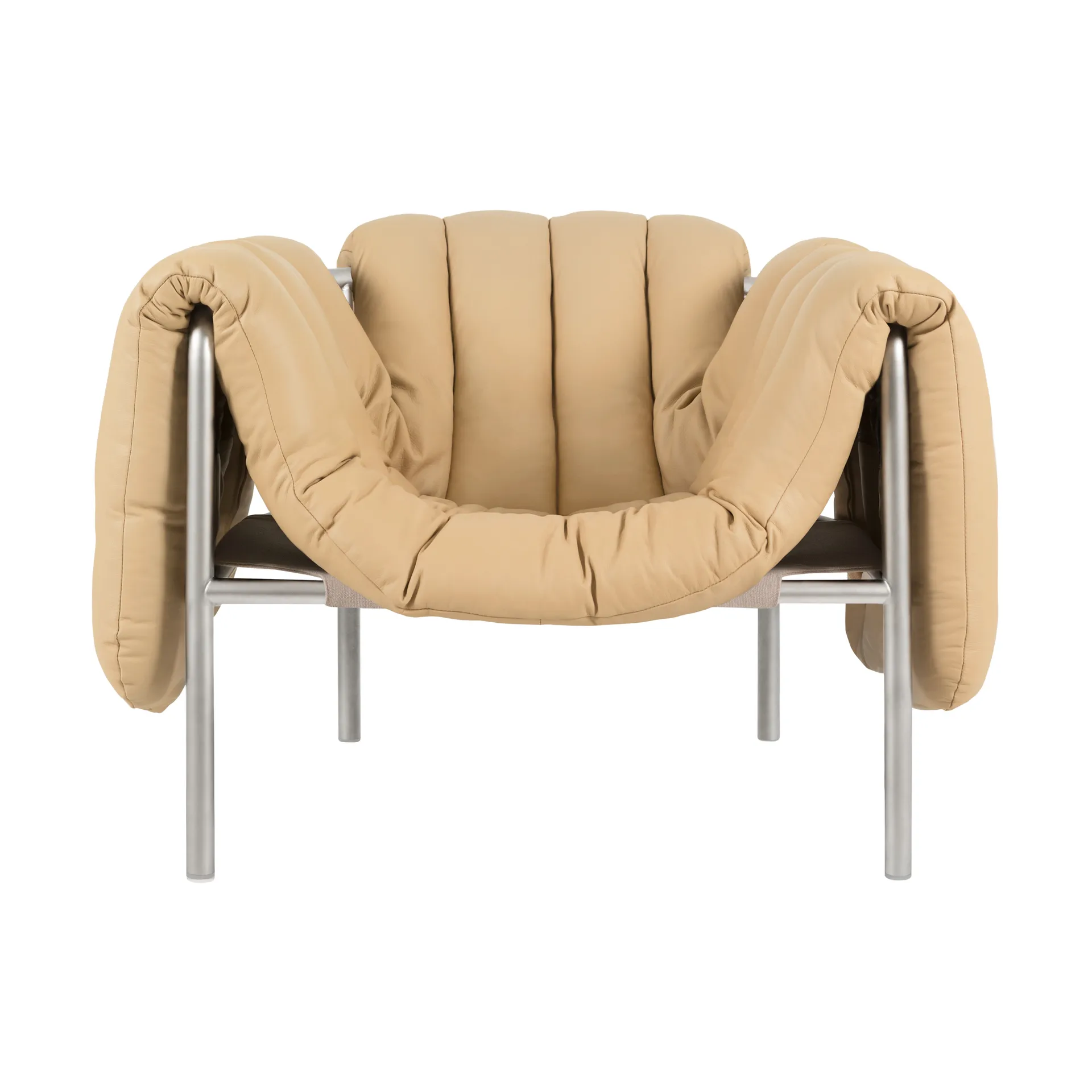 Puffy Loungesessel, Sand leather-edelstahl Hem