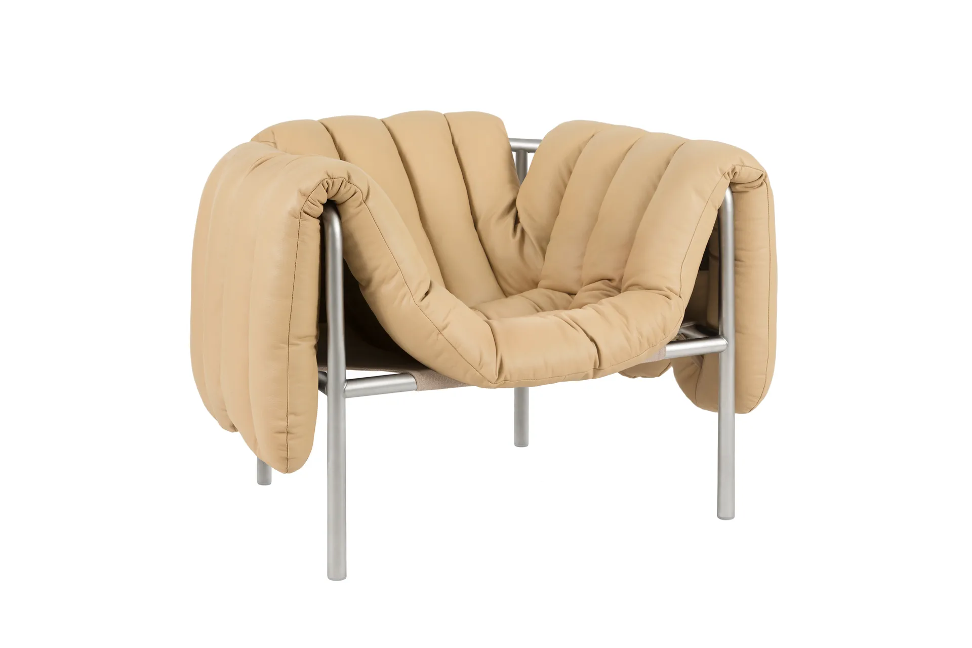 Puffy Loungesessel, Sand leather-edelstahl Hem