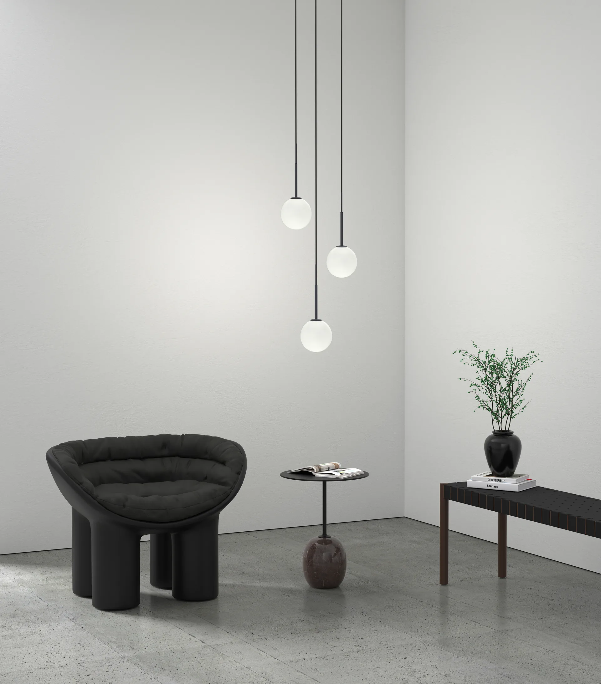 Ballon Pendelleuchte, Mattschwarz Herstal