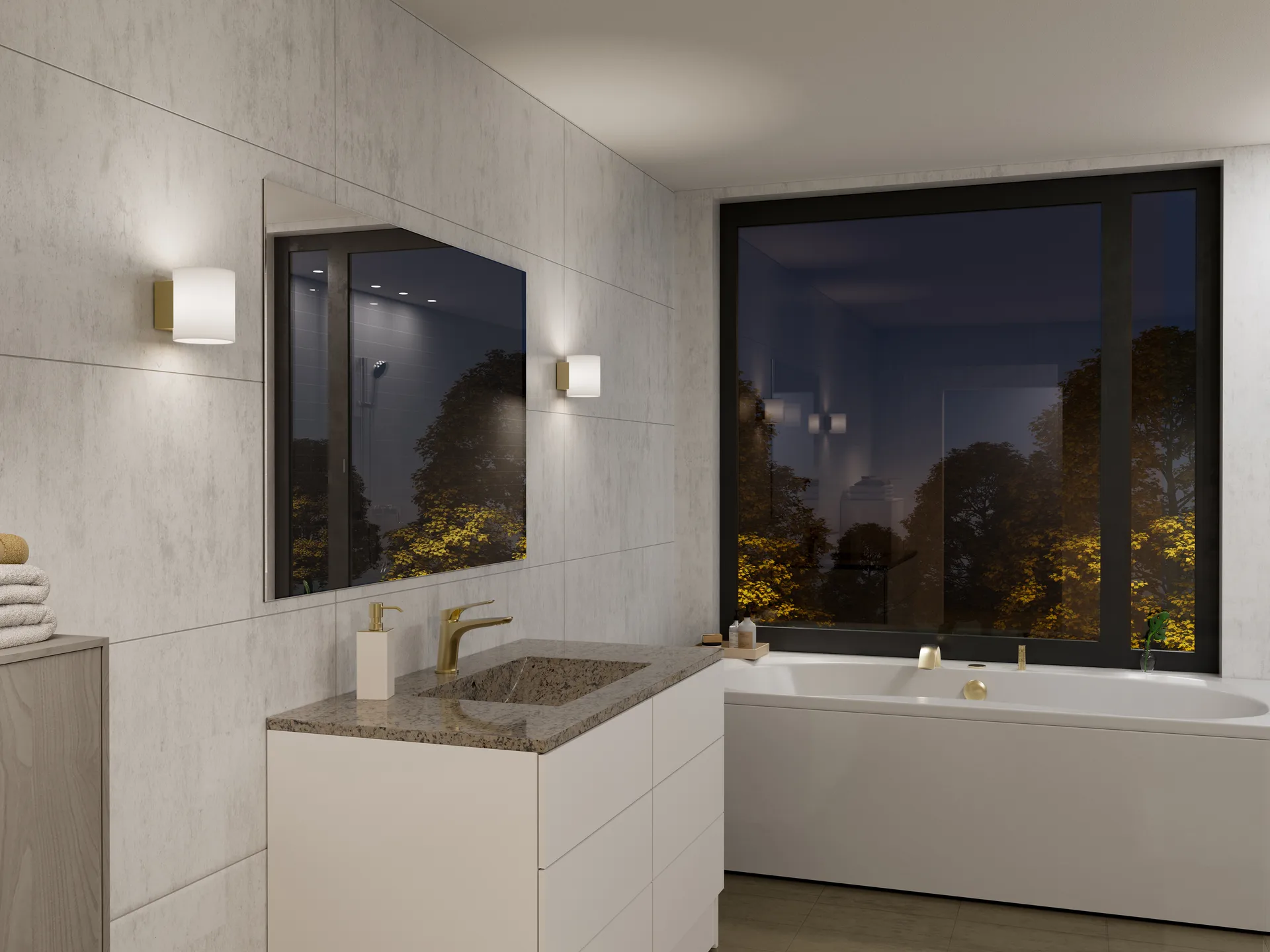 Evoke Wandleuchte klein, Satin brass-Opalglas Herstal