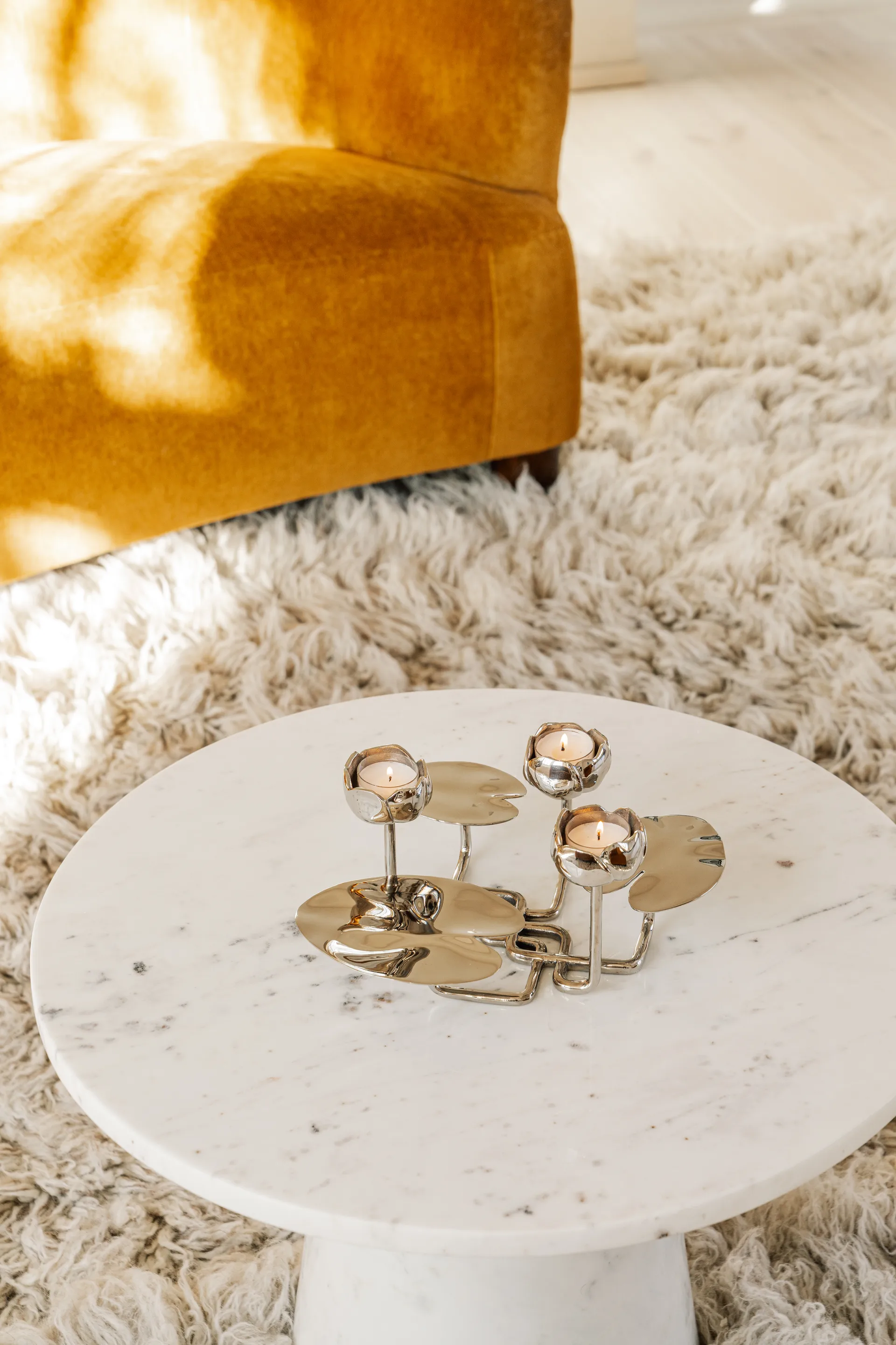 Ninfea grande Kerzenhalter, Vernickeltes Messing Hilke Collection