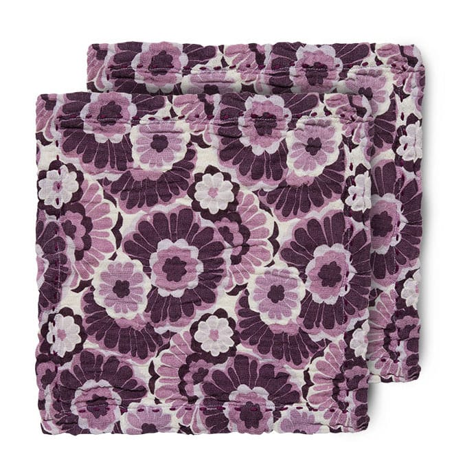 Floral Baumwollserviette 30 x 30cm 2er Pack - Burgundy - HK Living