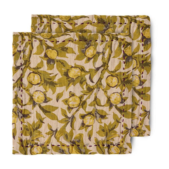 Mediterranean Baumwollserviette 30 x 30cm 2er Pack - Olive - HK Living