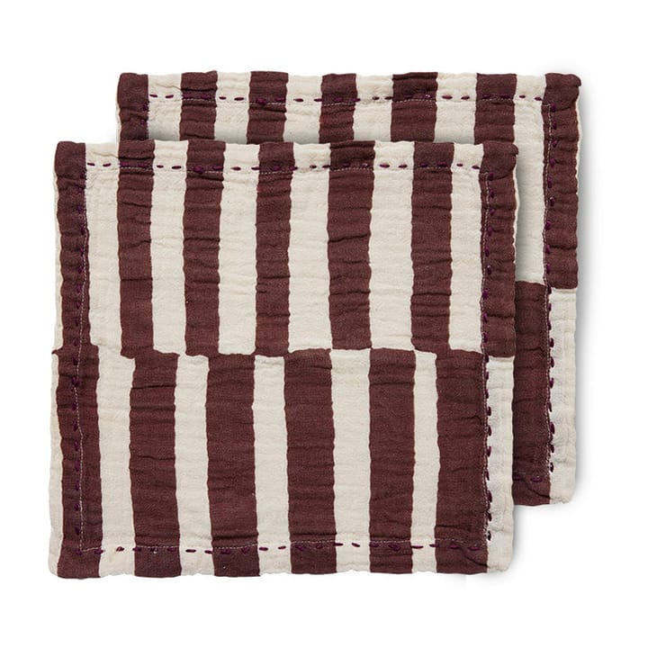 Striped Baumwollserviette 30 x 30cm 2er Pack - Burgundy - HK Living