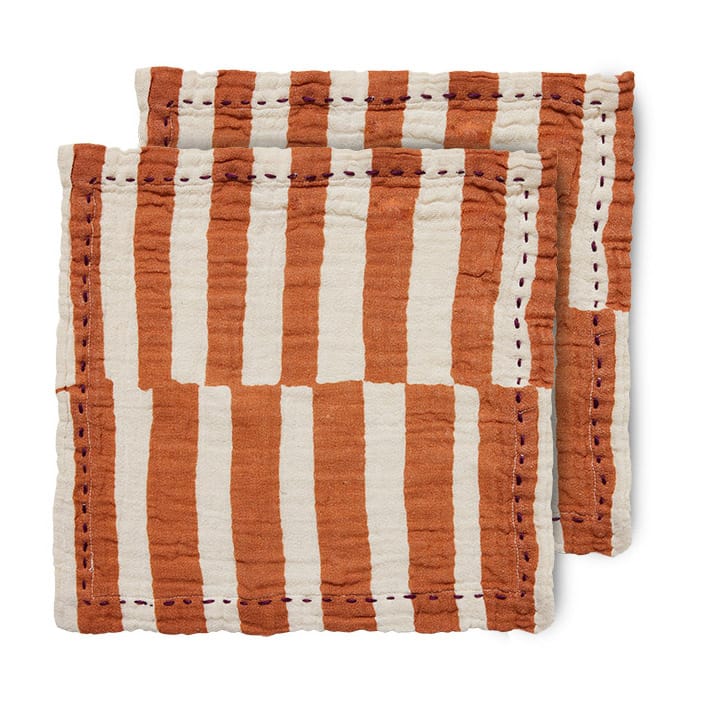 Striped Baumwollserviette 30 x 30cm 2er Pack - Tangerine - HK Living