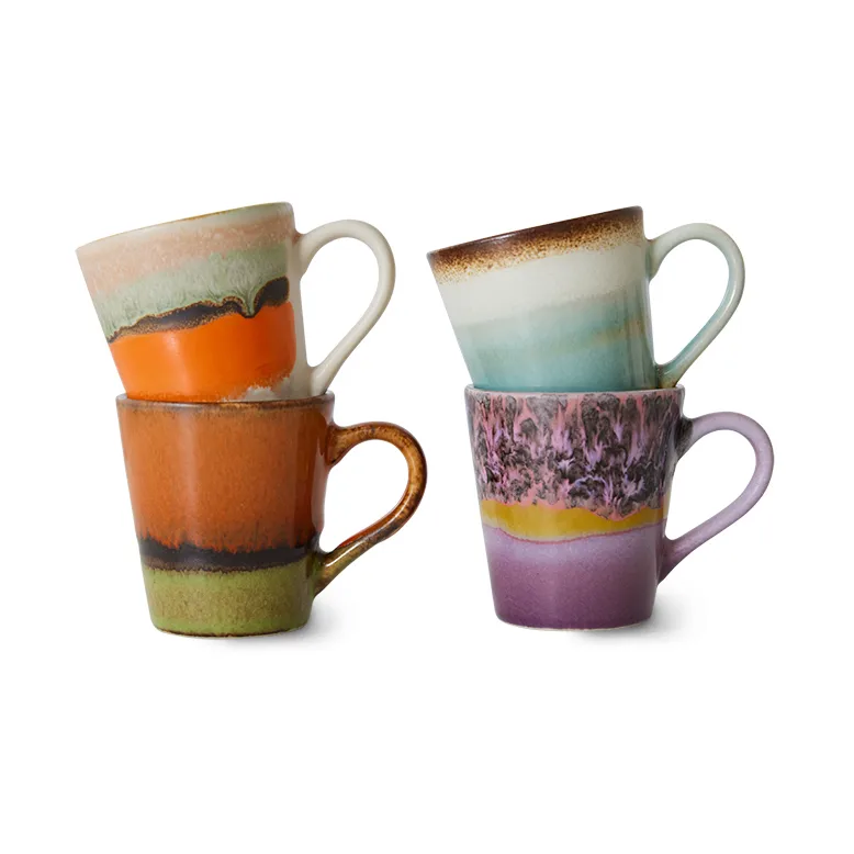 Keramik Espressotassen Mit Holzgriff – 4er-Set, 75ml, Schwarz/weiß, Für Kaffee & Tee