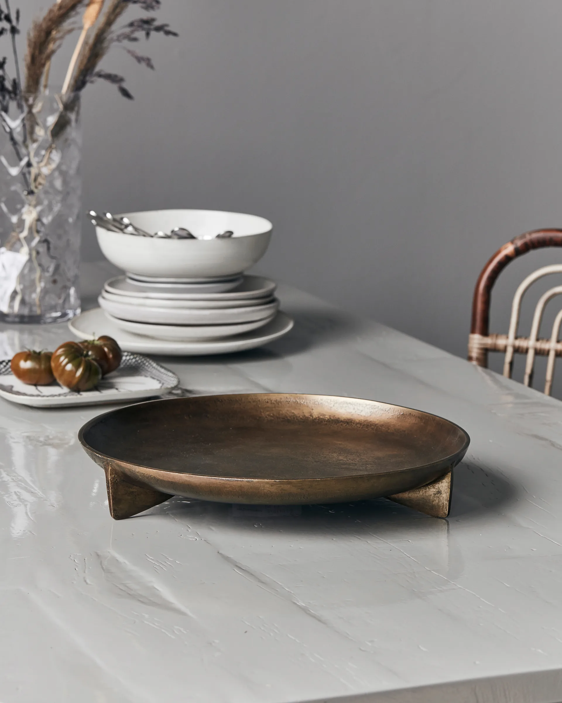 Cast Tablett Ø38cm, Antik Messing House Doctor