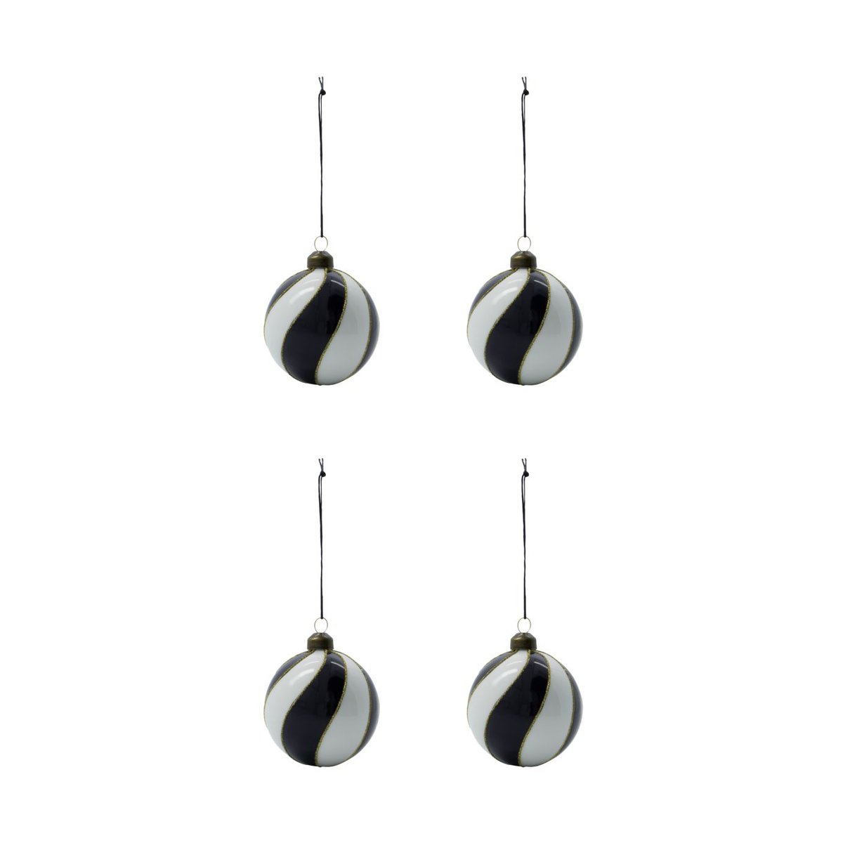 House Doctor Coil Weihnachtskugel Ø8 cm 4er-Pack Schwarz-weiß.