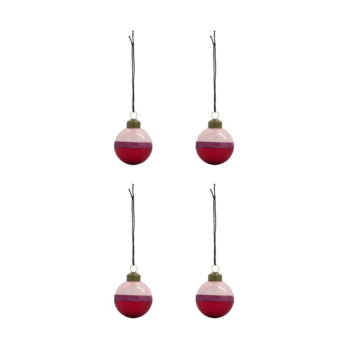 House Doctor Gestreifte Weihnachtskugel Ø5 cm 4er-Pack Rosa-rot