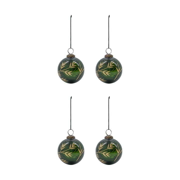 Leaf Weihnachtsbaumkugel Ø7,5 cm 4er pack - Grün-gold - House Doctor