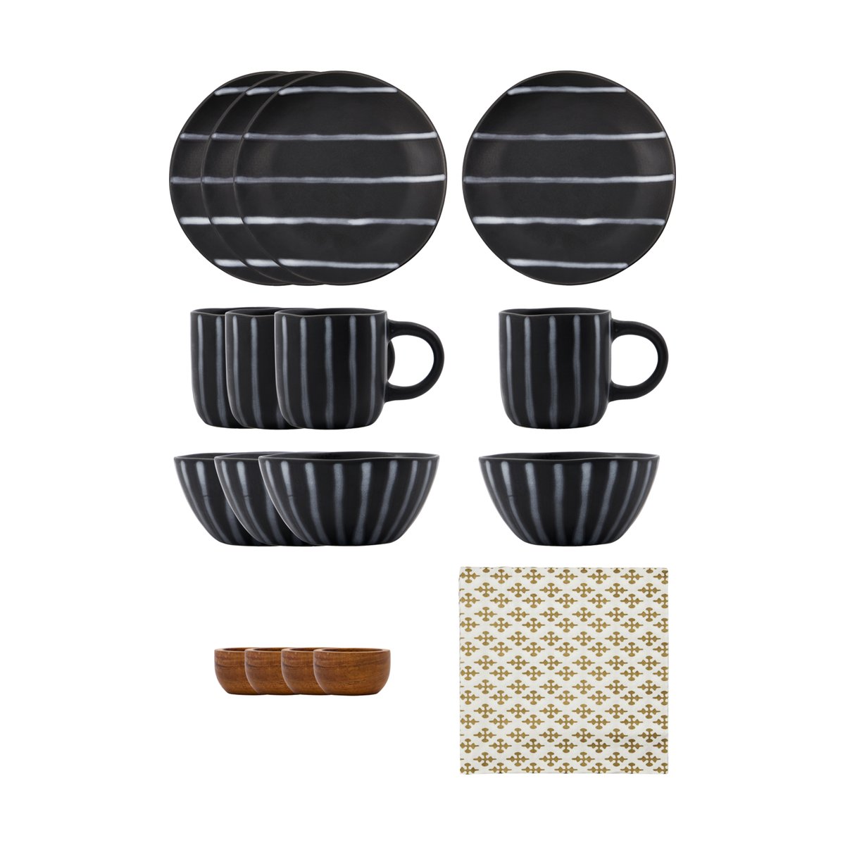 House Doctor Line Brunchset 16-teilig Schwarz-braun