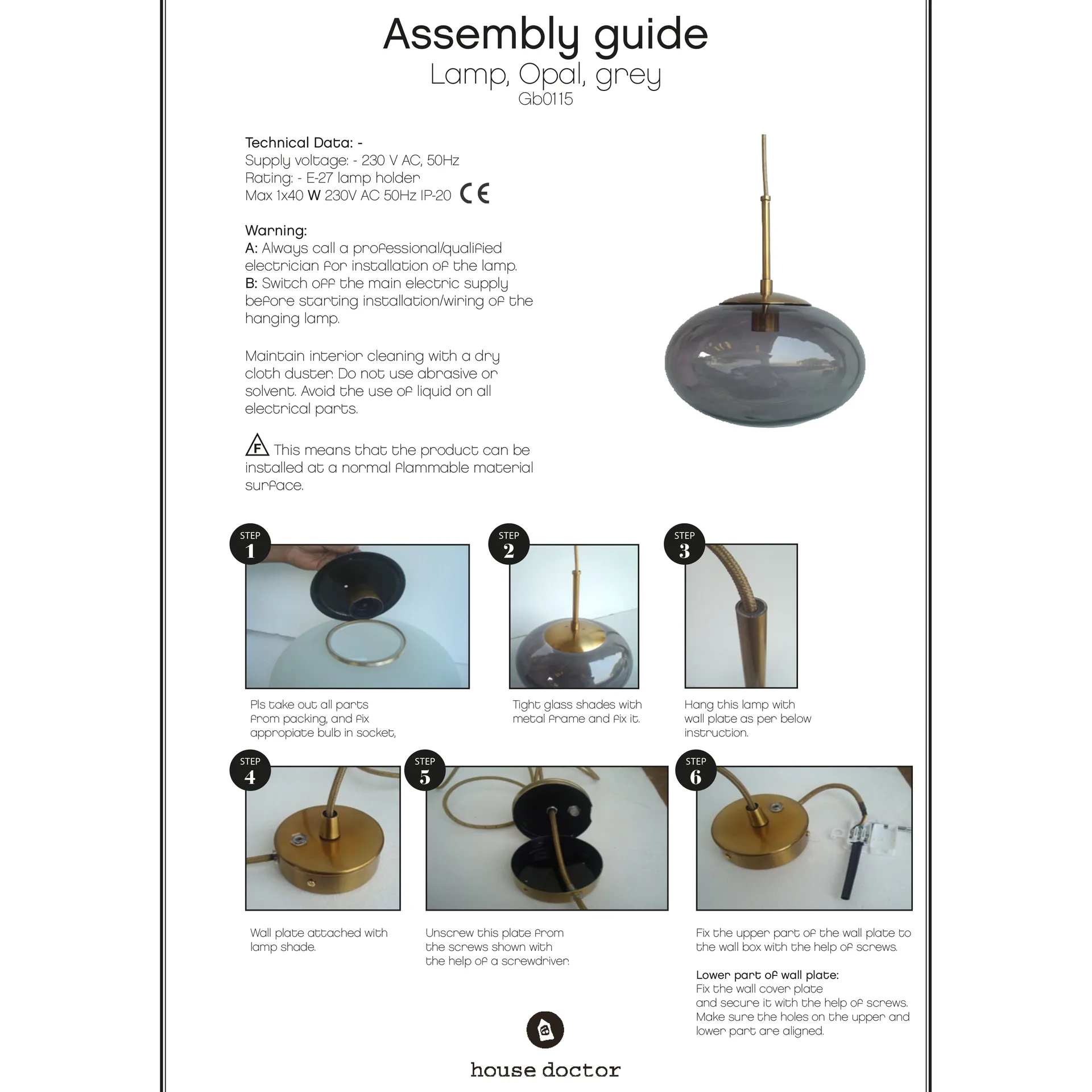 Opal Pendelleuchte, Grau House Doctor
