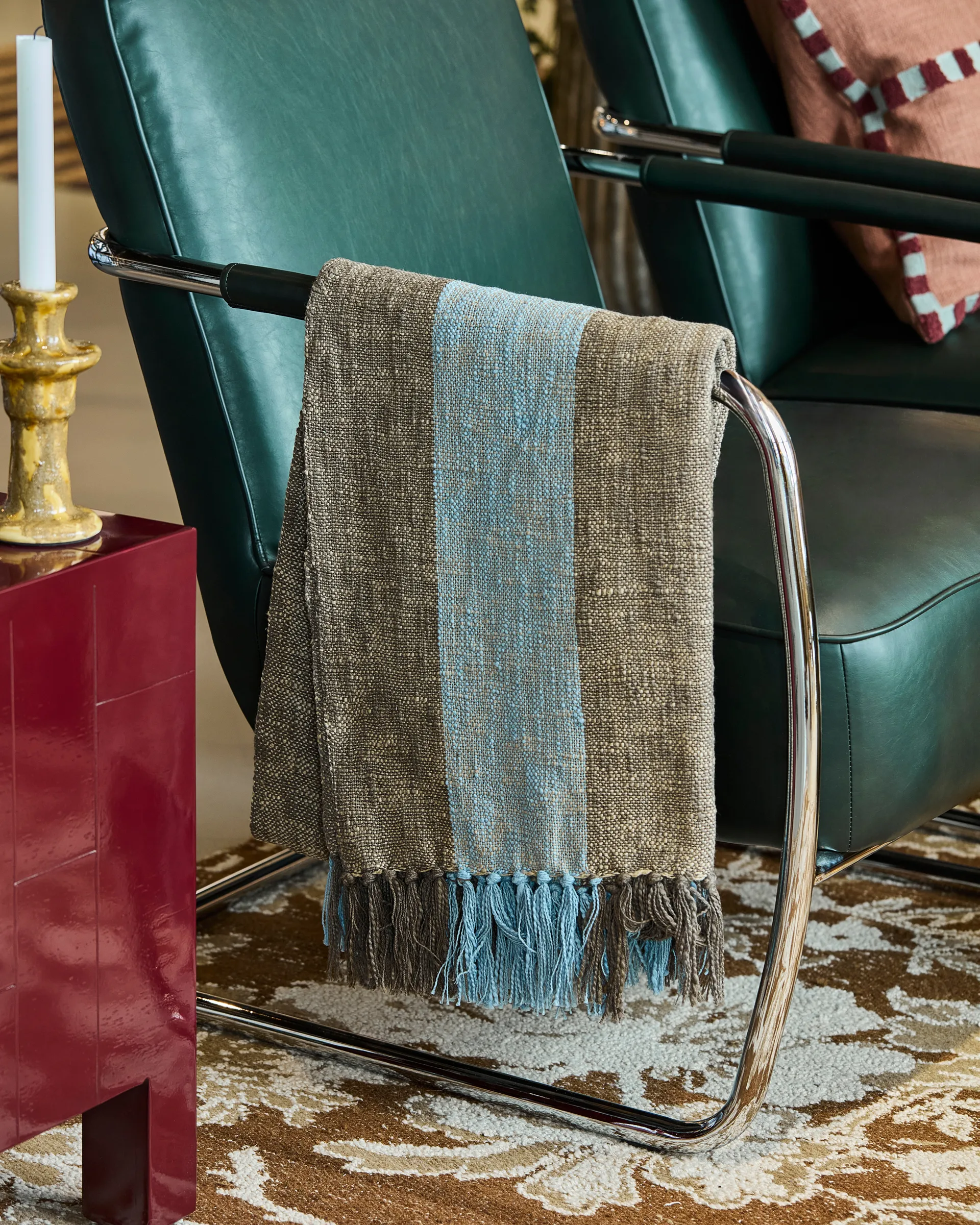 Ponra Wolldecke 130 x 180cm, Braun-Ljusblå House Doctor