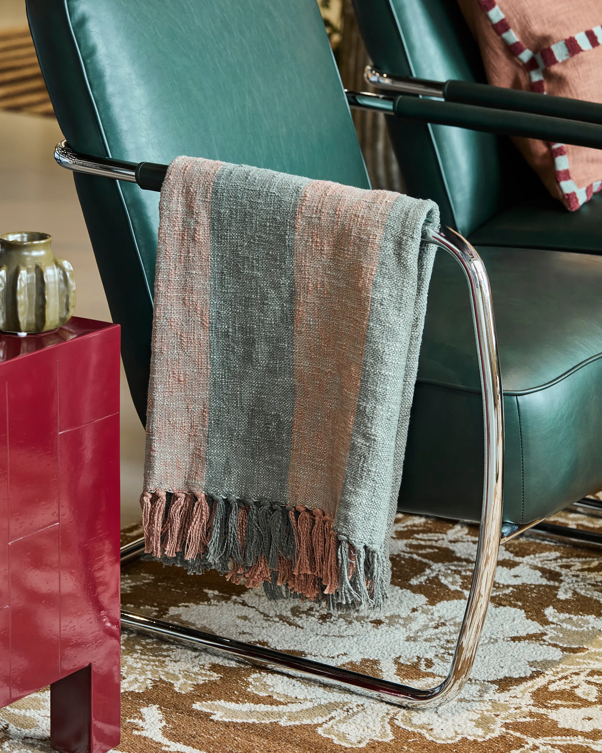 Ponra Wolldecke 130 x 180cm, Khaki-Bränd rot House Doctor